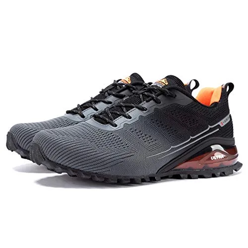 Kricely Men's Trail Running Shoes Casual Fashion Sneakers for Men Tennis Cross Training Shoe Outdoor Non-Slip Walking Footwear Grey