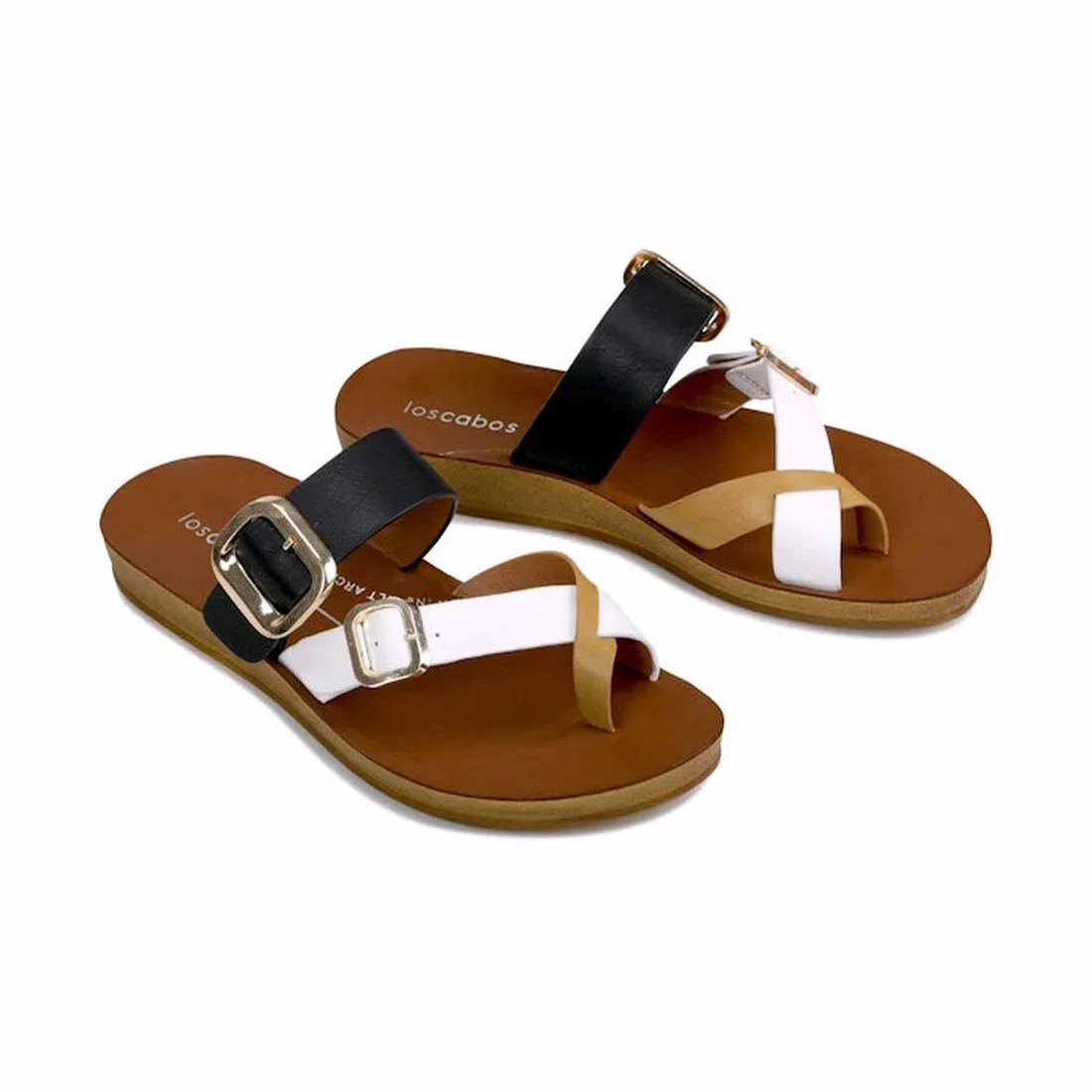 Los Cabos Dany Black White Tan Light Flexible Sandal Jandal