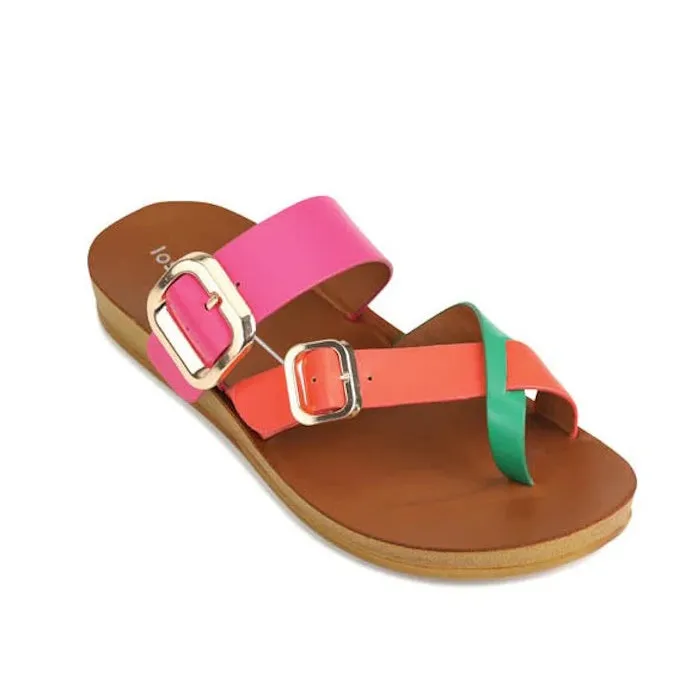 Los Cabos Dany Pink Orange Green Light Flexible Sandal Jandal
