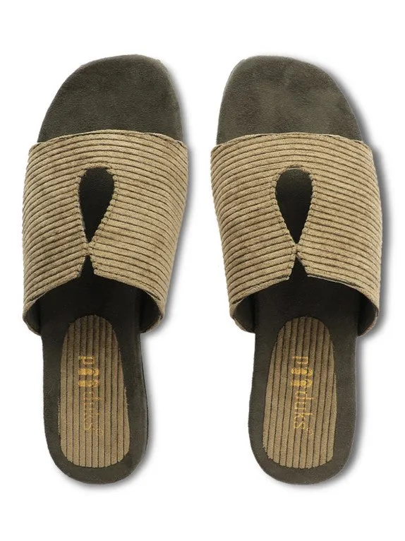 Paaduks Riri Cloak Corduroy Slides for Men (Army Green)