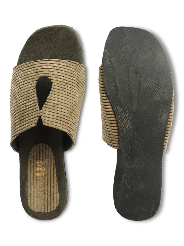 Paaduks Riri Cloak Corduroy Slides for Men (Army Green)