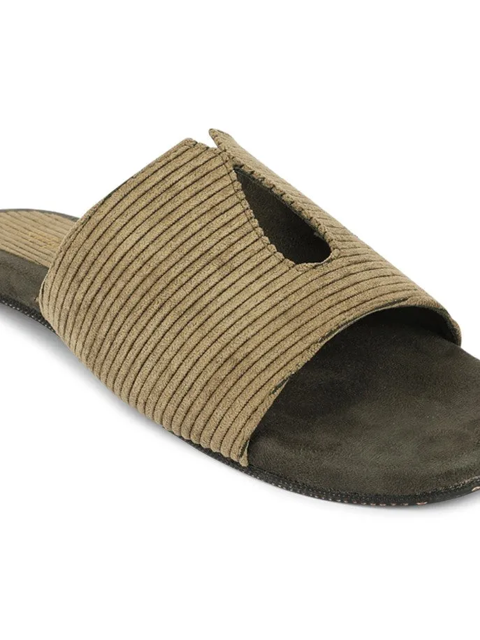 Paaduks Riri Cloak Corduroy Slides for Men (Army Green)