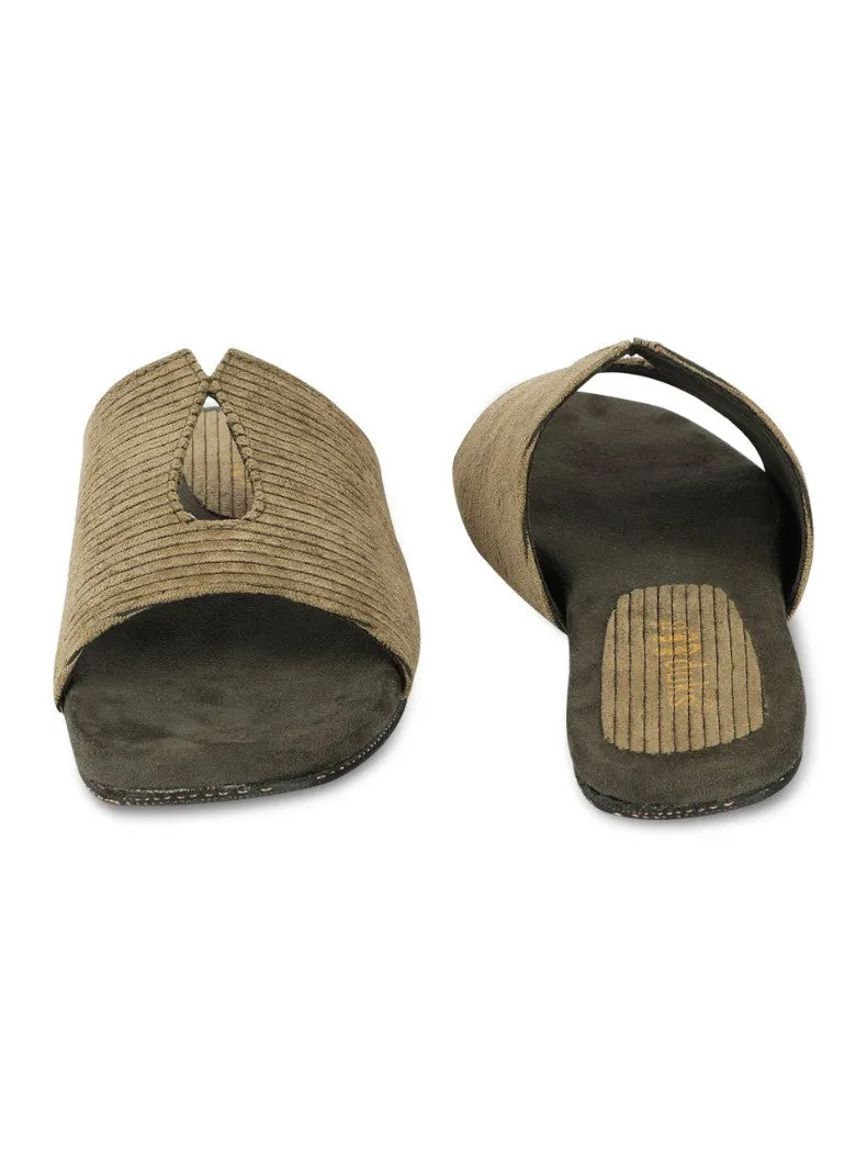 Paaduks Riri Cloak Corduroy Slides for Men (Army Green)