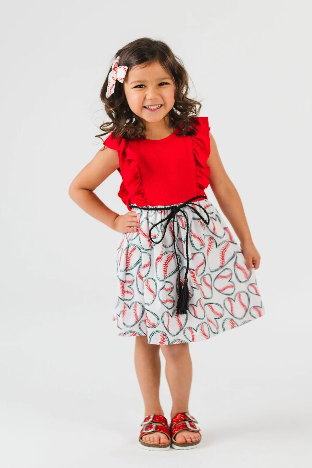 Red & White Baseball Heart Dress