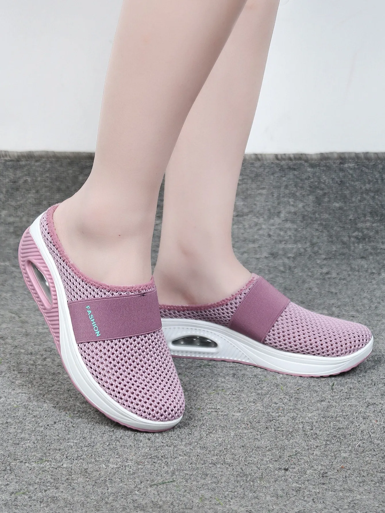 Sporty Sneakers For Women, Letter Graphic Mesh Panel Mule Sneakers