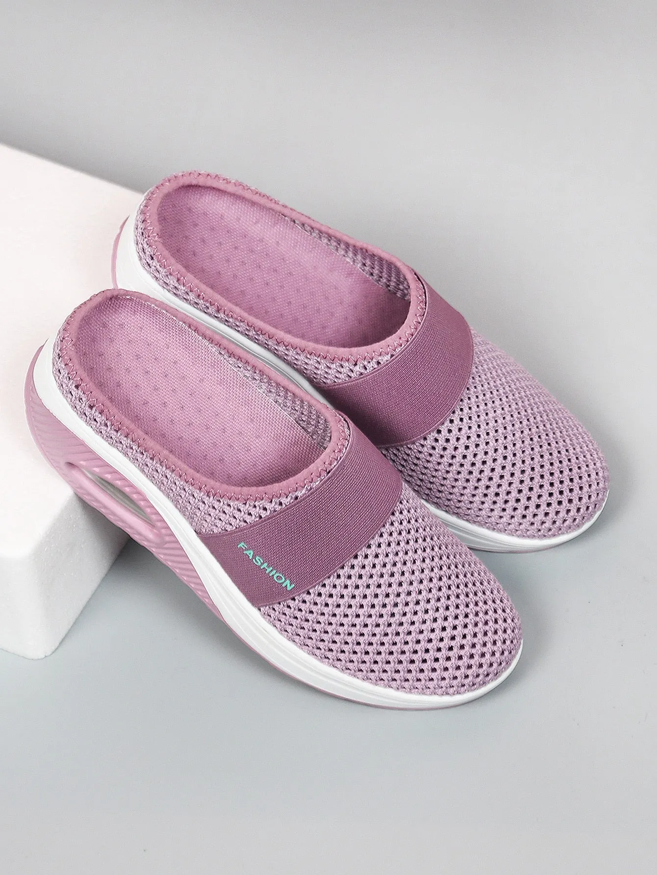 Sporty Sneakers For Women, Letter Graphic Mesh Panel Mule Sneakers
