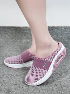 Sporty Sneakers For Women, Letter Graphic Mesh Panel Mule Sneakers