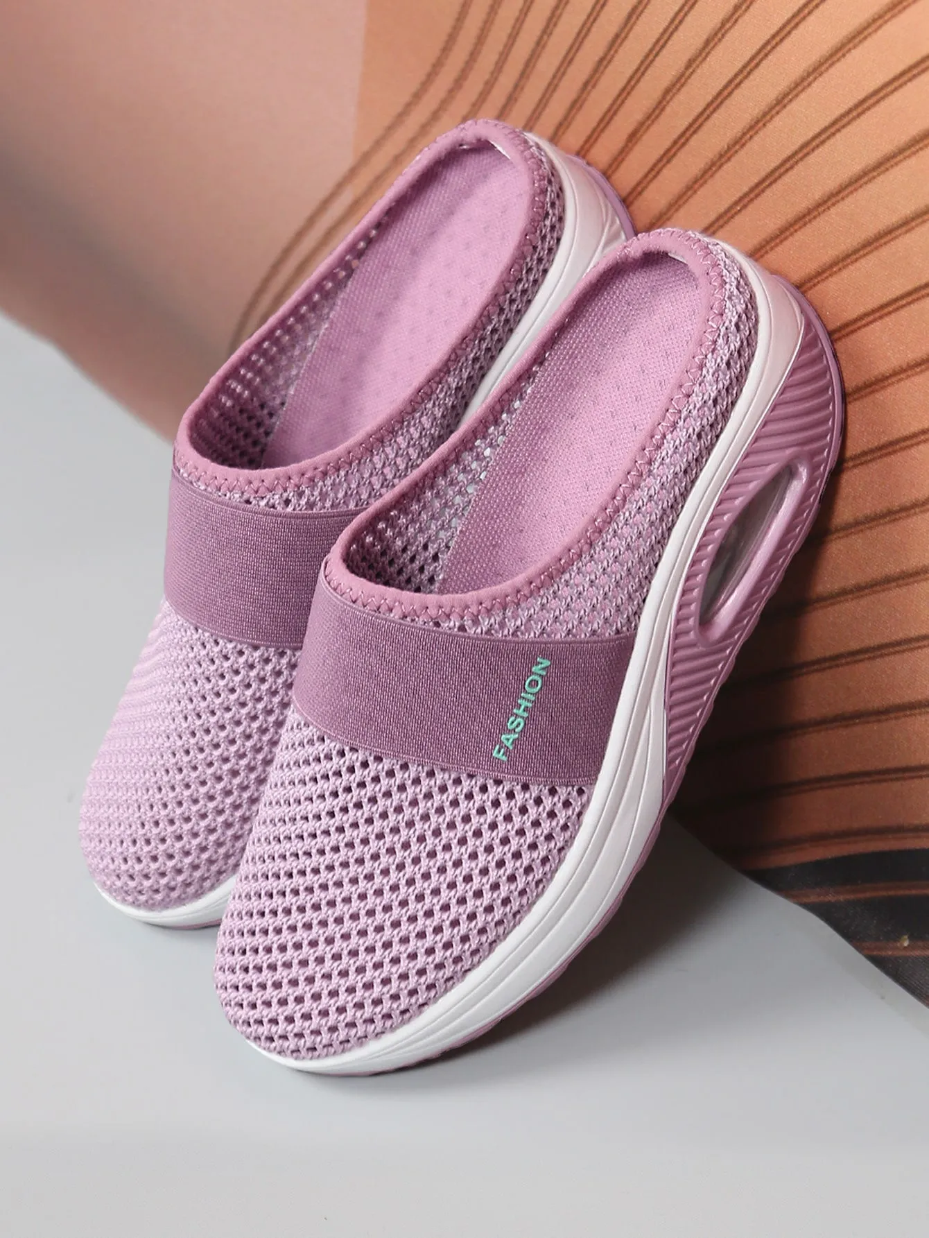 Sporty Sneakers For Women, Letter Graphic Mesh Panel Mule Sneakers